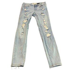 Garage Womens Juniors Premium Light Wash Distressed Straight Leg Blue Jeans Sz 3